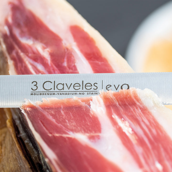 3 Claveles EVO - Set Cuchillo Jamonero de 25 cm Deshuesador de 15 cm y Chaira