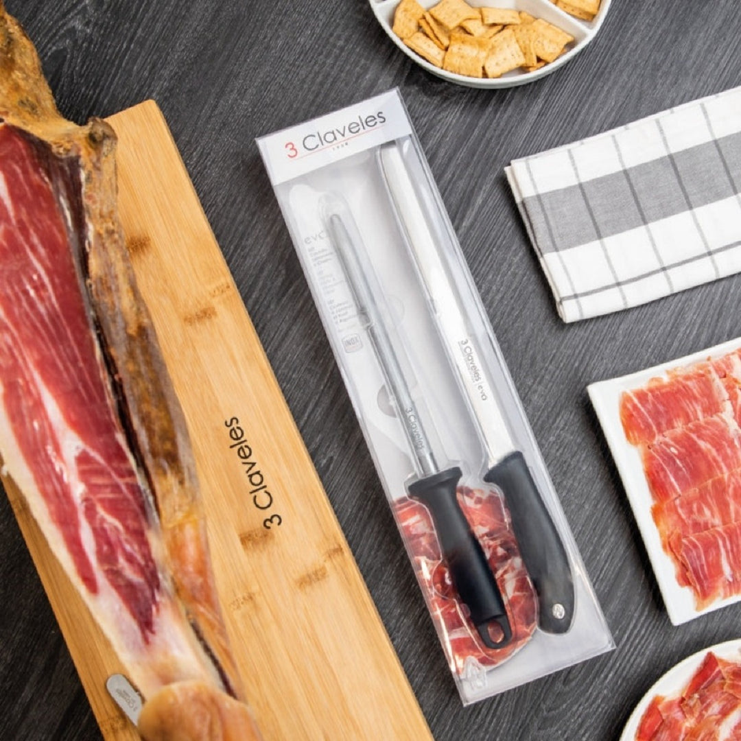 3 Claveles 01748 - Soporte Jamonero Basculante en Madera con Cabezal Giratorio y KIT EVO