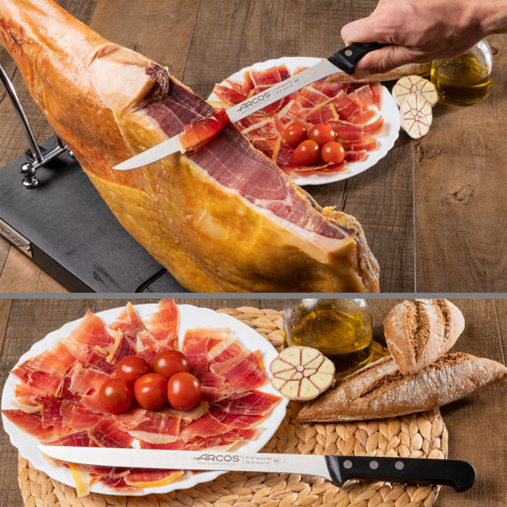 ARCOS Universal - Kit de Cuchillo Jamonero de 24 cm, Deshuesador y Chaira en Estuche