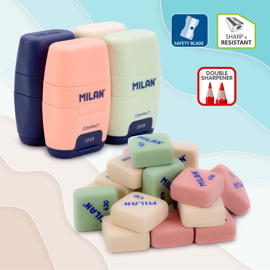 MILAN 1918 - Pack Afilaborras Compact con 2 Gomas de Recambio Incluidas. Blanco