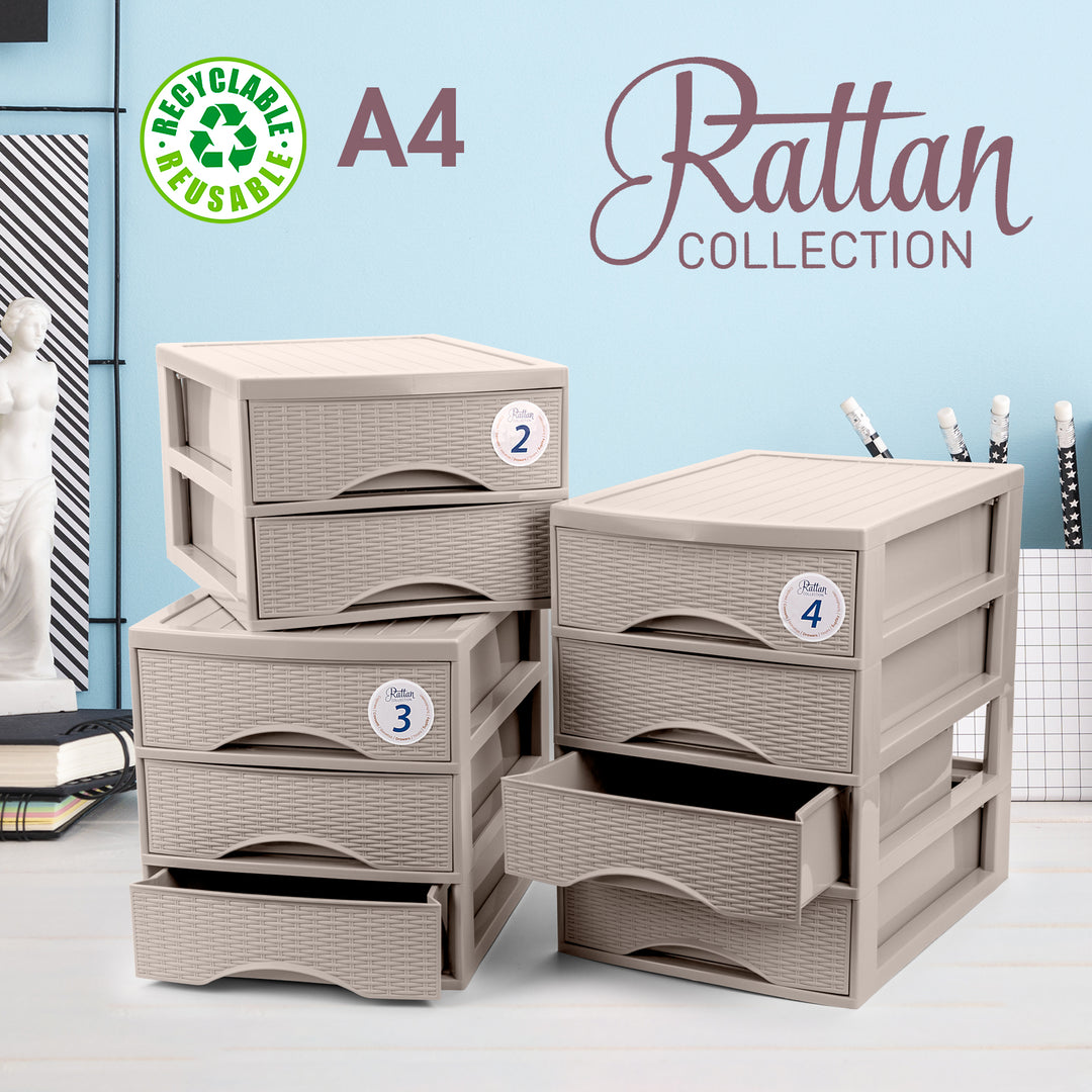 Plastic Forte Rattan - Cajonera de Sobremesa 2 Cajones en Plástico. Marrón