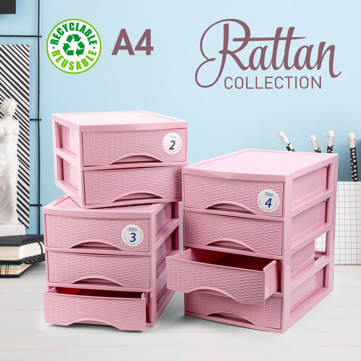 Plastic Forte Rattan - Cajonera de Sobremesa 3 Cajones en Plástico. Rosa