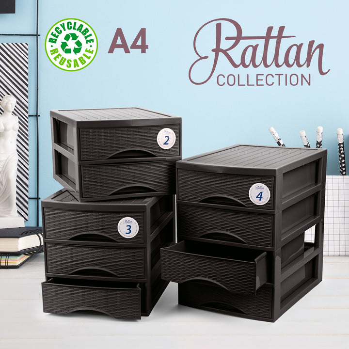 Plastic Forte Rattan - Cajonera de Sobremesa 2 Cajones en Plástico. Wengé