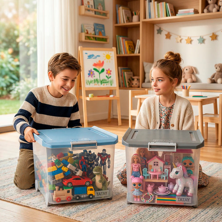 TATAY - Caja de Ordenación Multiusos de 60L con Cierre Hermético, Ruedas y Asas. Gris