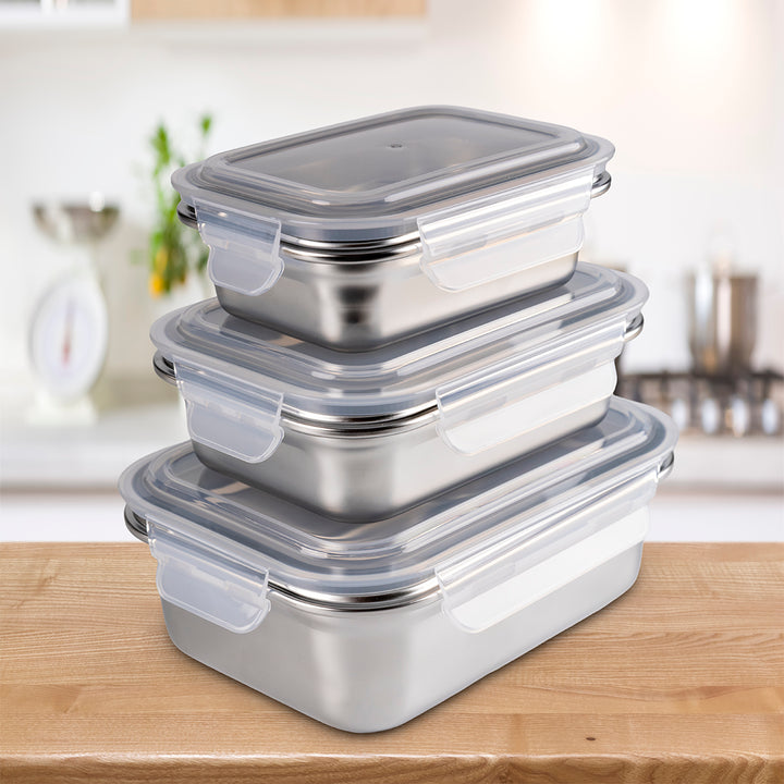 IBILI Keepklin - Lote de 2 Recipientes Rectangulares de 0.8L y 1.6L en Acero Apto Microondas