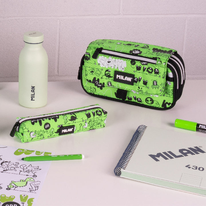 ColePack ECO Milan - Estuche Triple de 3 Cremalleras y Material Escolar Incluido. Tandem