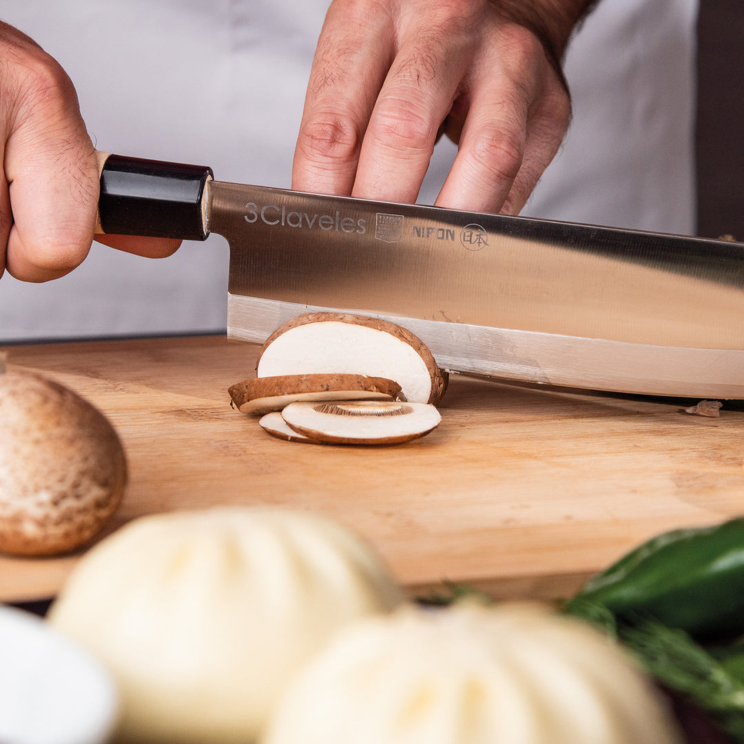 3 Claveles NIPON - Kit Cuchillos Grandes Tipo Japonés Acero Inoxidable y Mango de Arce
