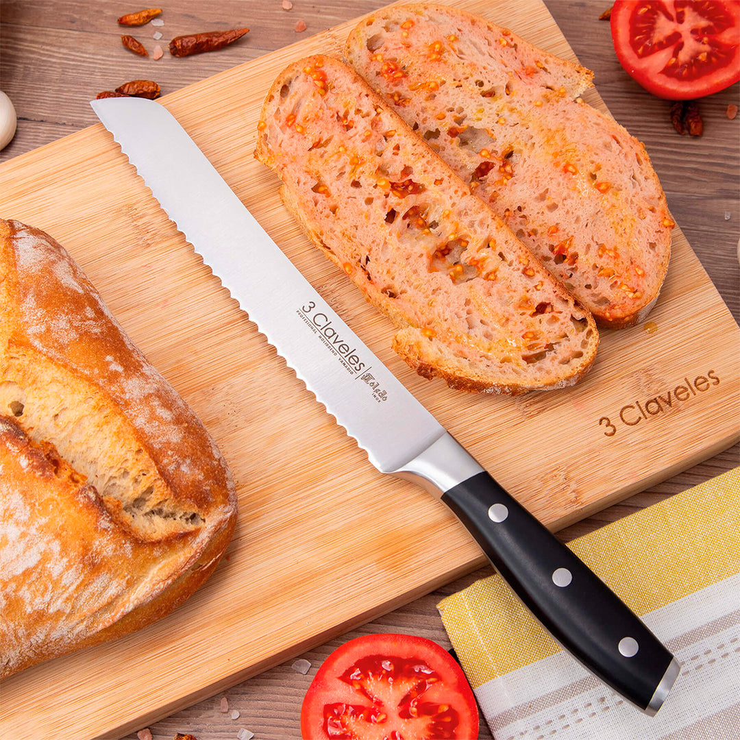 3 Claveles Toledo - Juego de 5 Cuchillos de Cocina y Tijeras. Taco ASH. Forjados en Caliente