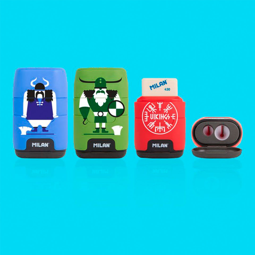 MILAN Vikings - Afilaborra Compact. Combinación de Goma y Sacapuntas Doble Rojo