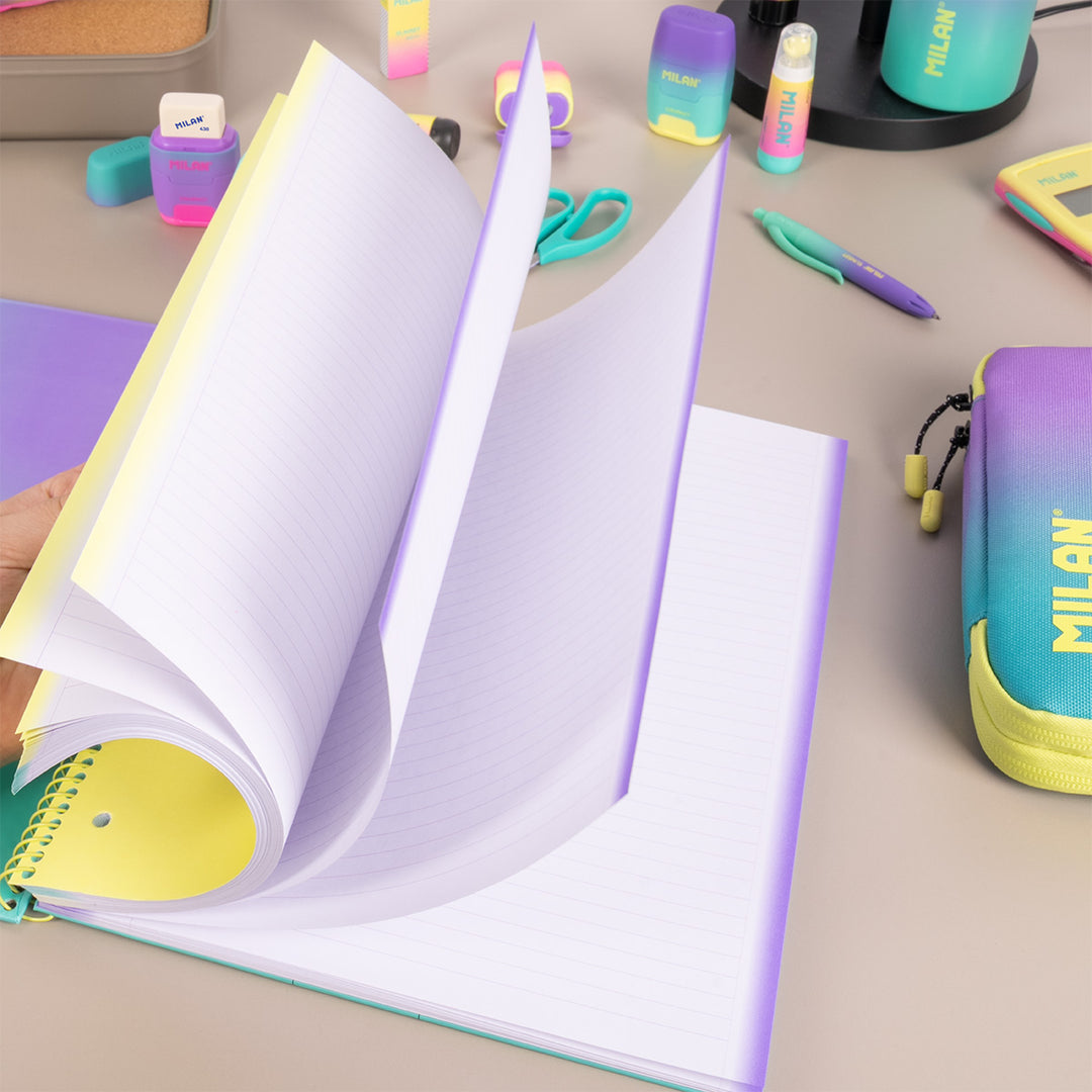 MILAN Sunset - Pack 3 Cuadernos A4 Espiral y Tapa Dura. Papel Pautado 90 Hojas 95gr Turquesa