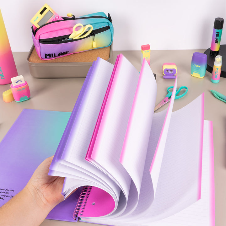 MILAN Sunset - Pack 3 Cuadernos A4 Espiral y Tapa Dura. Papel Pautado 90 Hojas 95gr Lila