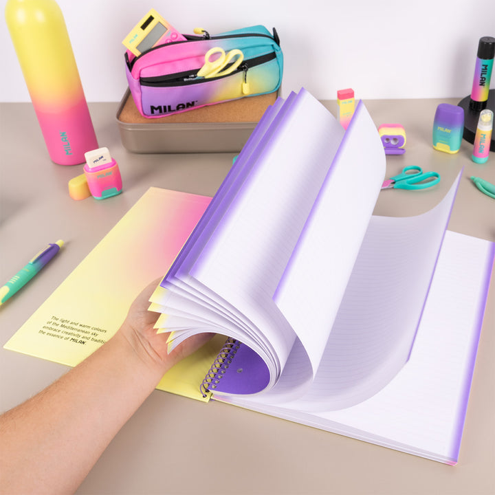 MILAN Sunset - Pack 3 Cuadernos A4 Espiral y Tapa Dura. Papel Pautado 90 Hojas 95gr Amarillo