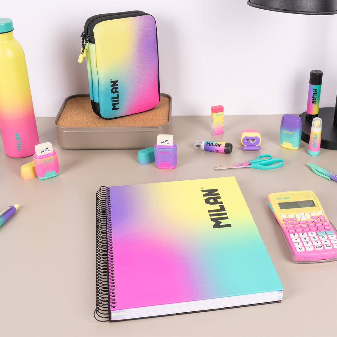 MILAN Sunset - Pack 3 Cuadernos A4 Espiral y Tapa Dura. Papel Cuadriculado 90 Hojas 95gr