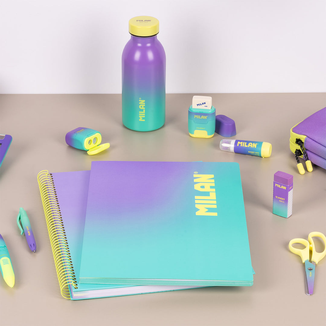 MILAN Sunset - Pack 3 Libretas A4 Encoladas. Papel Pautado 48 Hojas 95gr Turquesa