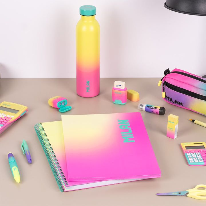 MILAN Sunset - Pack 3 Libretas A4 Encoladas. Papel Cuadriculado 48 Hojas 95gr Rosa
