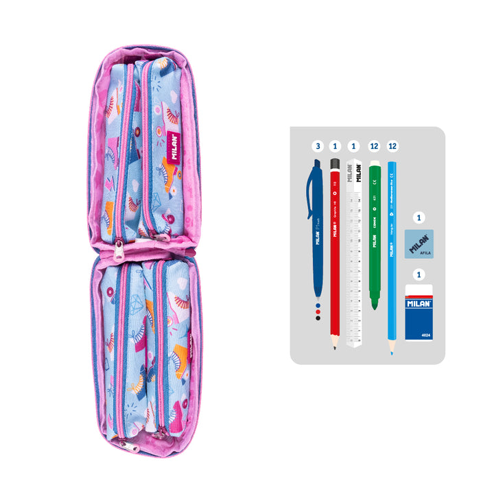MILAN - Kit de 4 Estuches con Contenido de 31 Piezas de Material Escolar. Roller 2