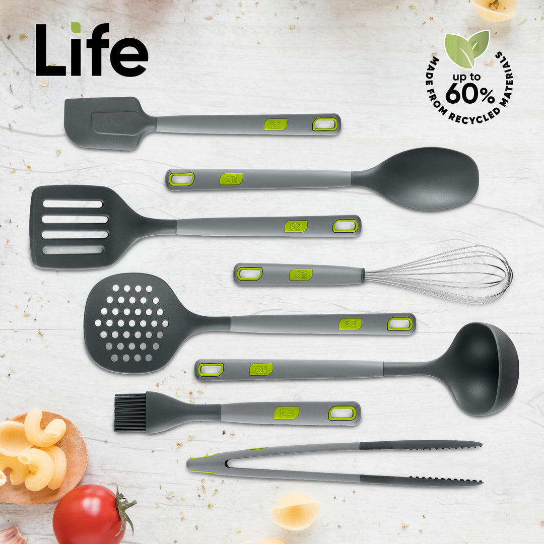 BRA Life - Juego de 4 Utensilios Cocina de Silicona con Mango de Nylon de Materiales Reciclados