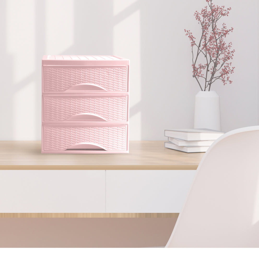 Plastic Forte Rattan - Cajonera de Sobremesa 4 Cajones en Plástico. Rosa