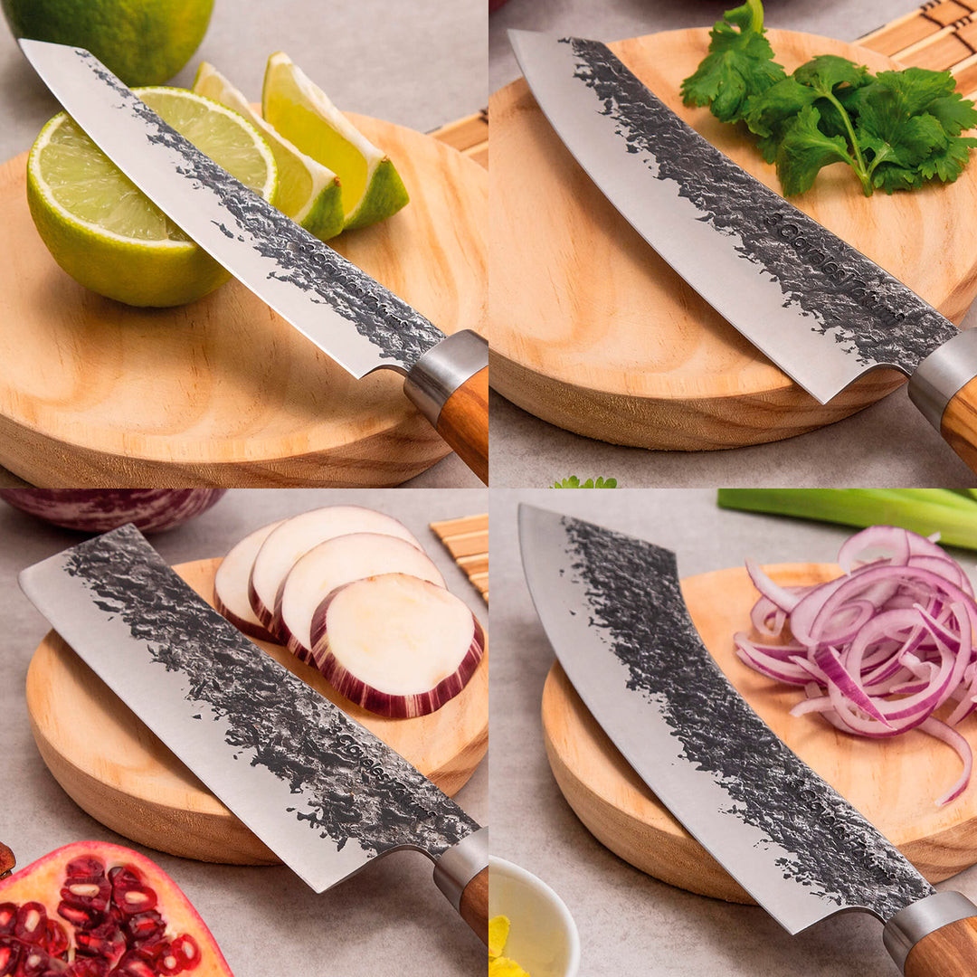 3 Claveles Takumi - Cuchillo Verduras 12.5 cm de Acero Forjado con Hoja Martilleada