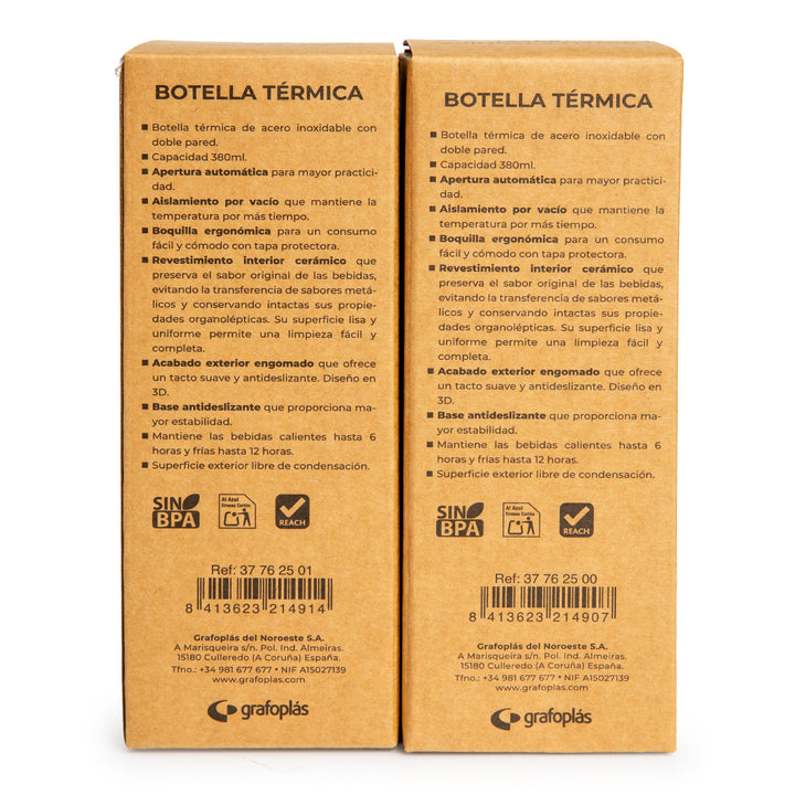 Grafoplas Kids - Botella Térmica Reutilizable de 0.38L Acero con Interior Cerámico