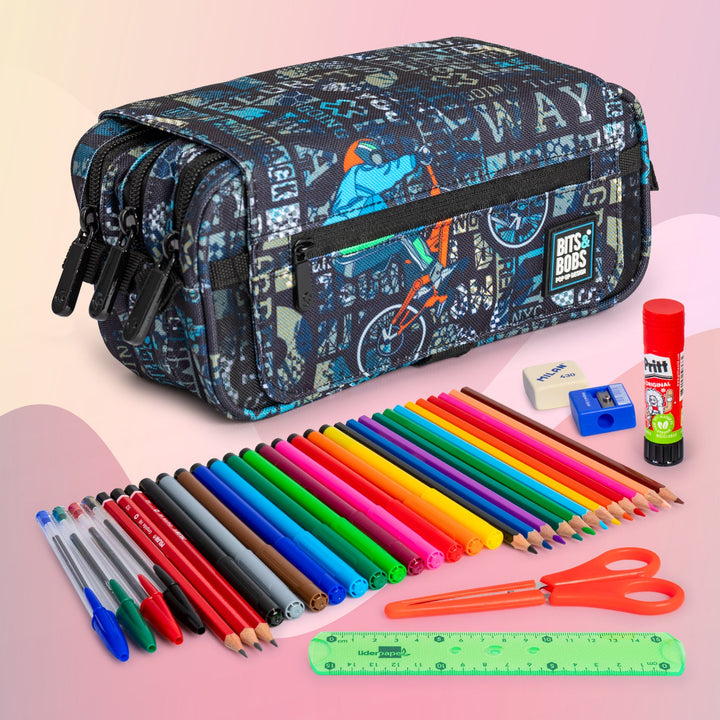 ColePack EcoDes - Estuche Triple de 3 Cremalleras con Material Escolar Incluido. Cross