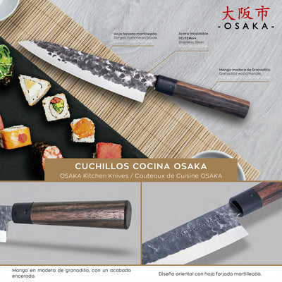 3 Claveles Osaka - Juego Master Plus de 5 Cuchillos de Estilo Asiático Forjados a Mano