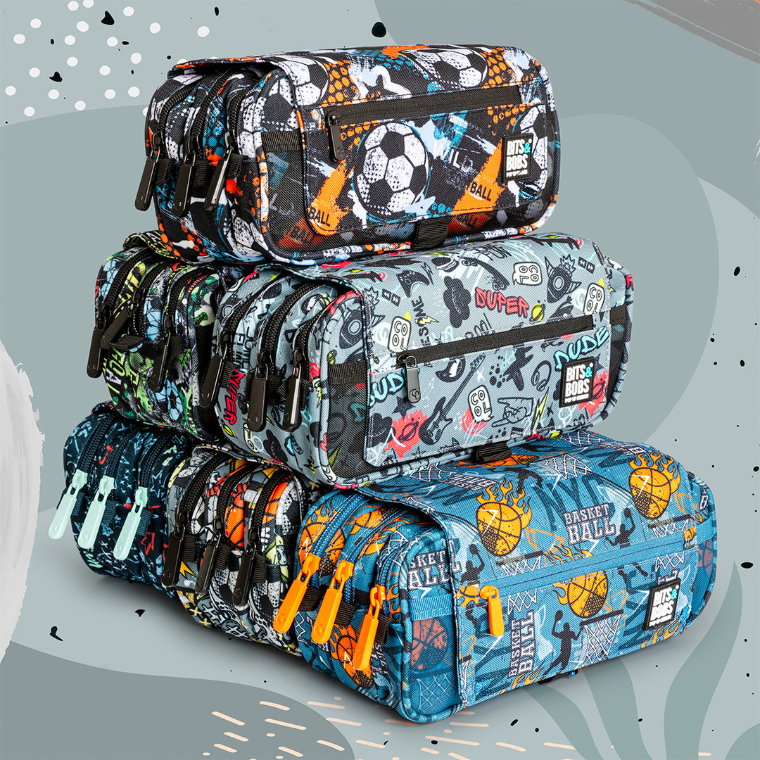ColePack EcoDes - Estuche Triple de 3 Cremalleras con Material Escolar Incluido. Goal Time