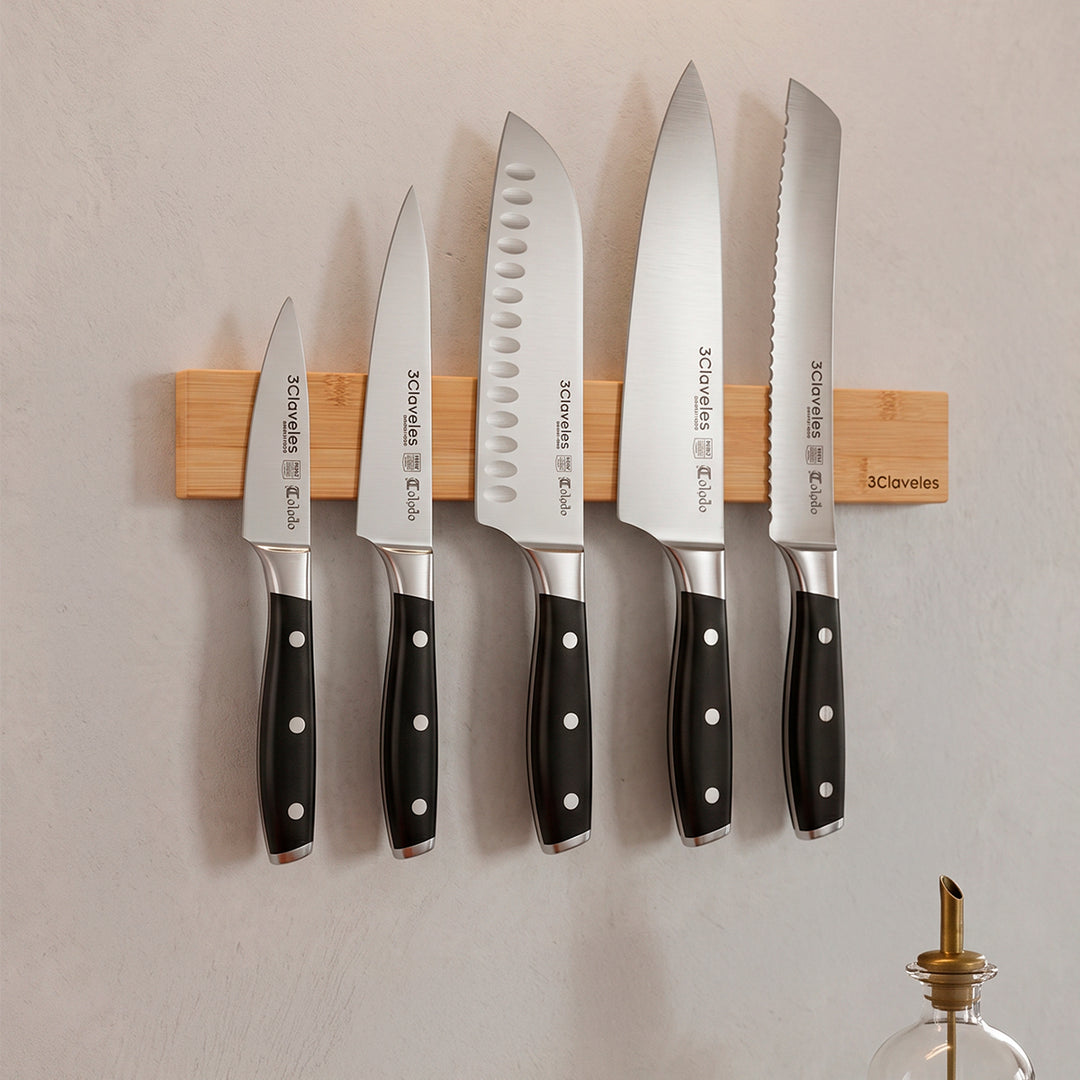 3 Claveles Toledo - Juego de 3 Cuchillos Profesionales Santoku Acero Inoxidable Forjado