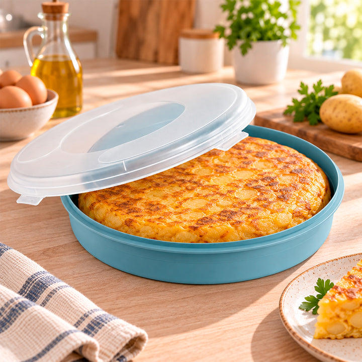 IBILI - Recipiente Porta Tortillas XL y Porta Tartas de 30 cm con Tapa en Plástico PP05. Azul