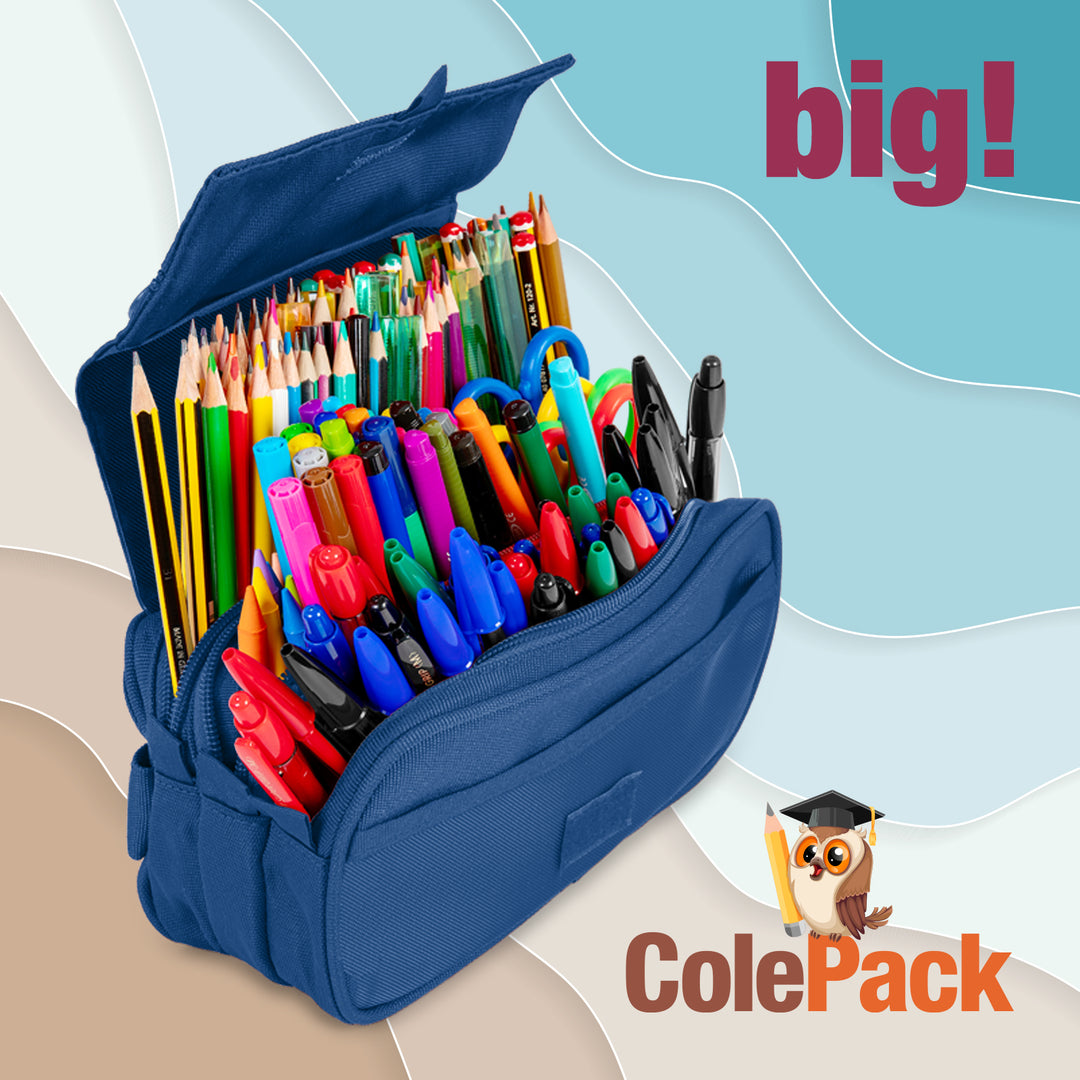 ColePack Pro - Estuche Triple de 3 Cremalleras con Material Escolar Incluido. Flúor