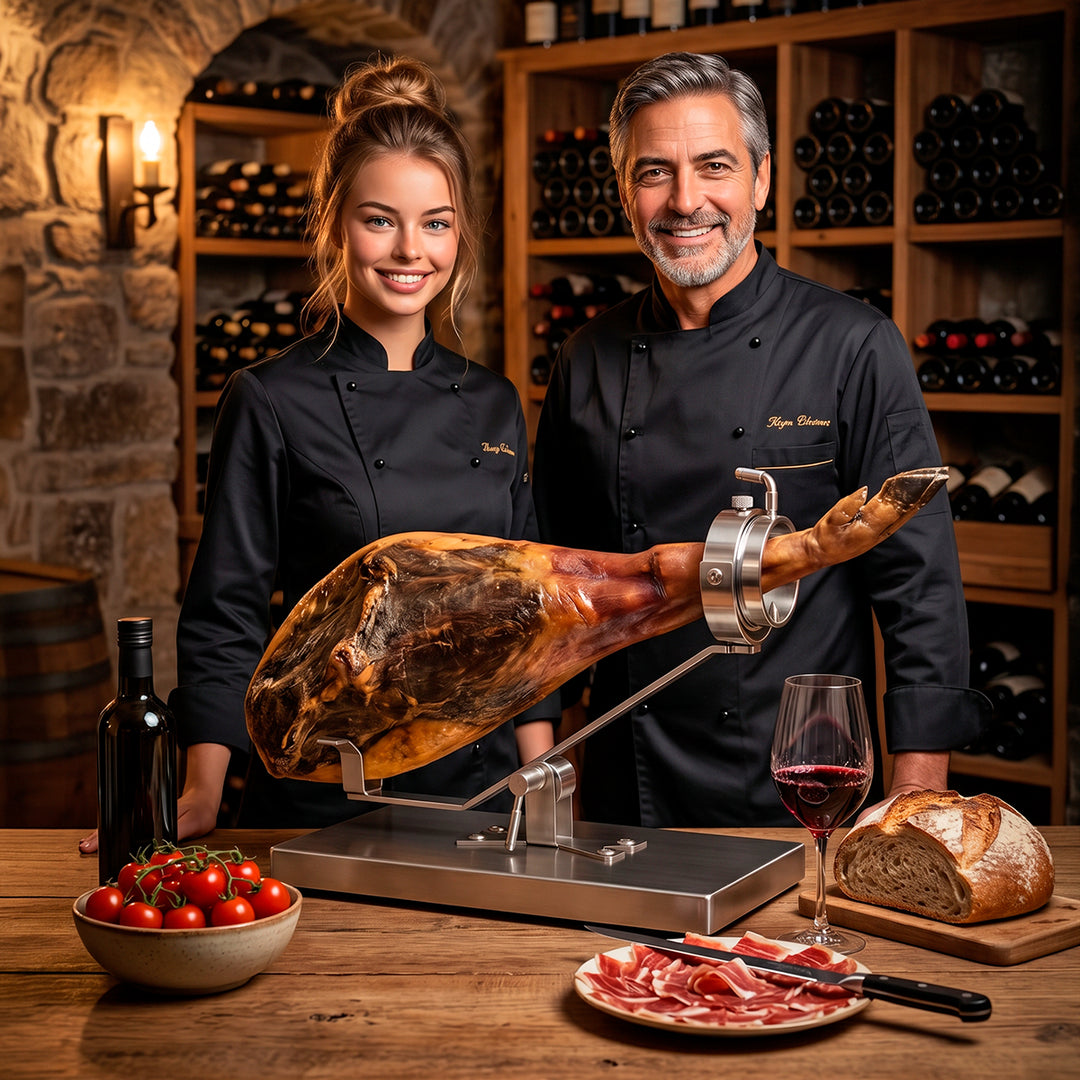 BELLO Mulhacén - Soporte Jamonero Basculante en Acero Inoxidable con Cabezal Giratorio