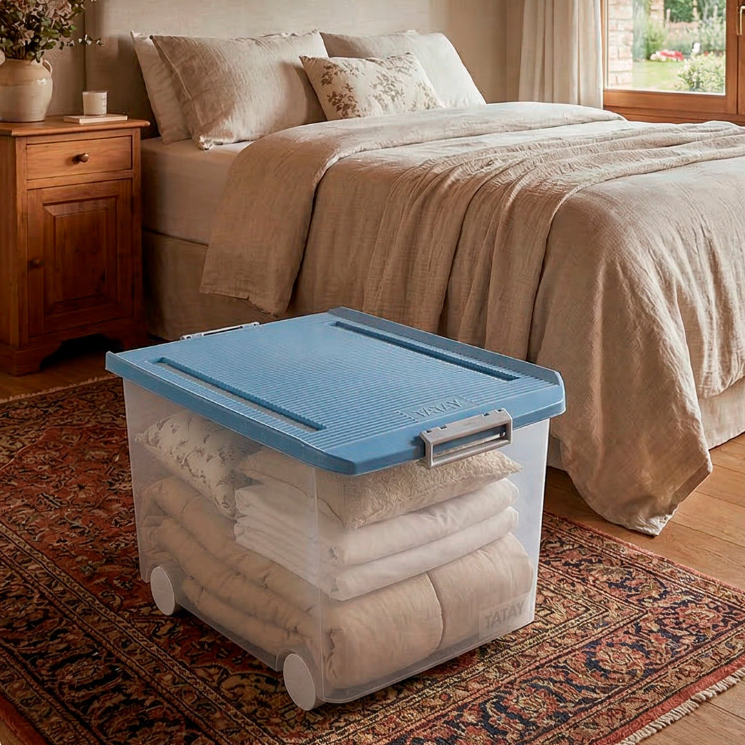 TATAY - Caja de Ordenación Multiusos de 60L con Cierre Hermético, Ruedas y Asas. Gris