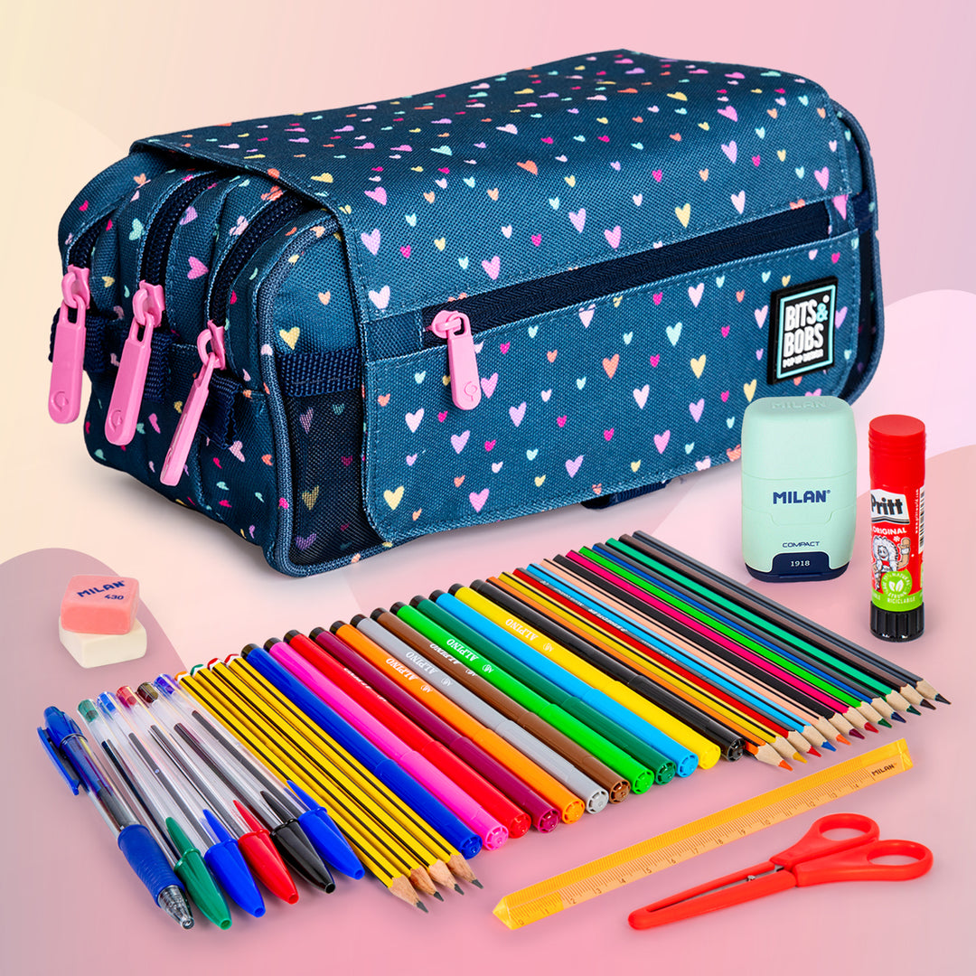 Grafoplás Design - Estuche Portatodo Triple con Solapa para Material Escolar. 