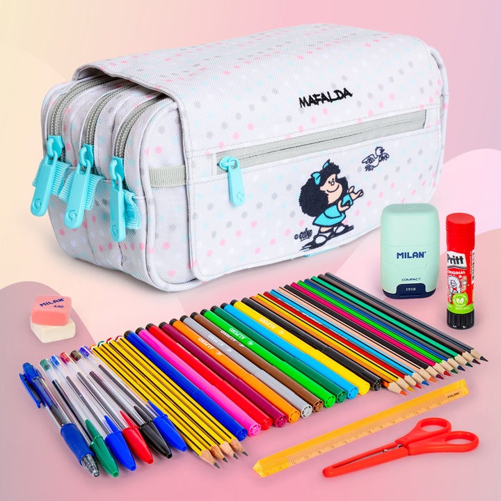 Grafoplás Design - Estuche Portatodo Triple con Solapa para Material Escolar. 