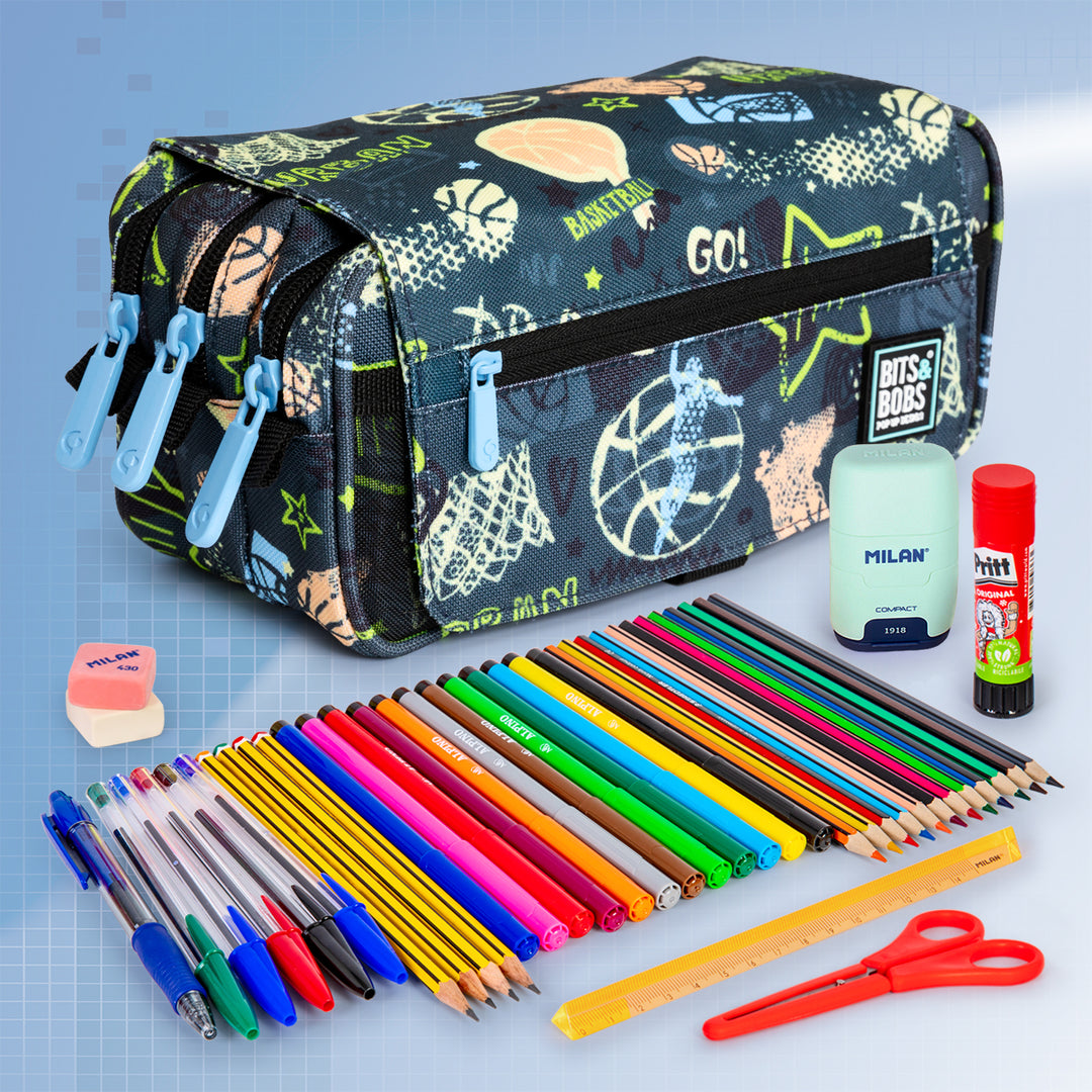 Grafoplás Design - Estuche Portatodo Triple con Solapa para Material Escolar. 
