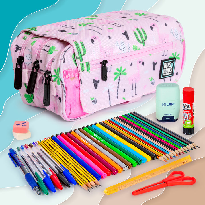 Grafoplás Design - Estuche Portatodo Triple con Solapa para Material Escolar. 