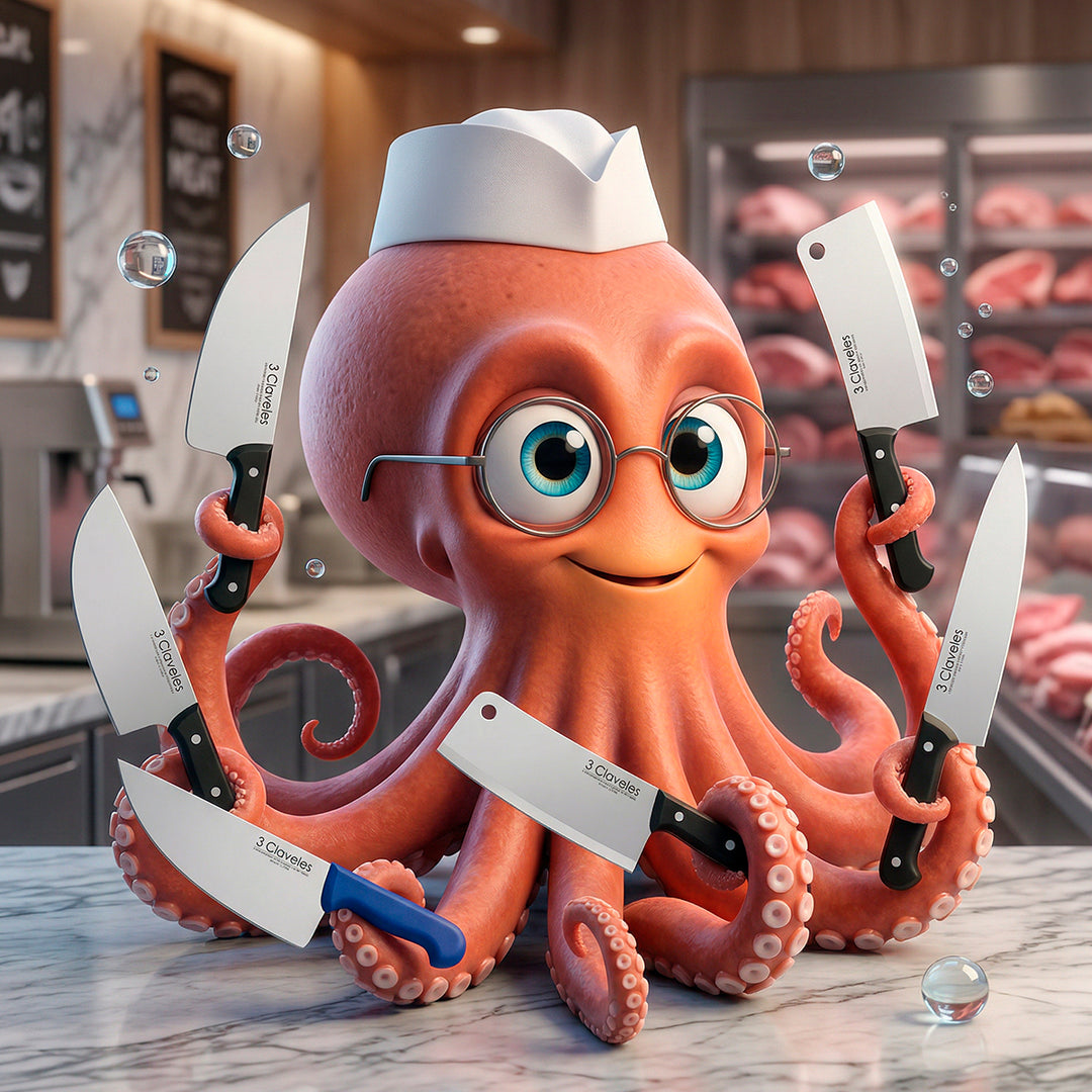 3 Claveles - Hachuela Profesional Carnicero 4 mm 23.5 cm Acero Inoxidable Mango POM