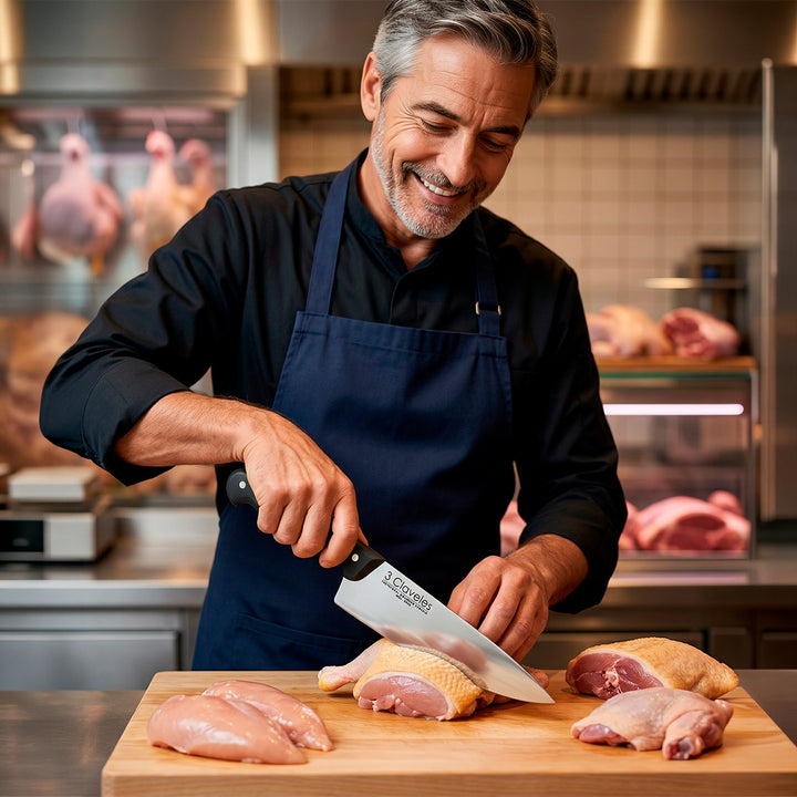 3 Claveles - Hachuela Profesional Pescadero Azul 2 mm 30 cm Acero Inoxidable Mango POM