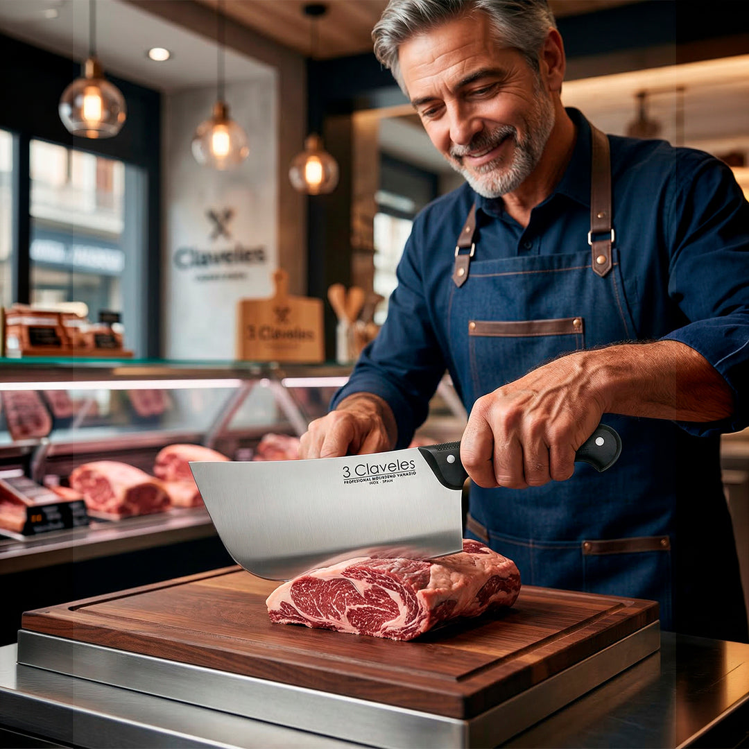 3 Claveles - Hachuela Profesional Para Filetear 3 mm 16 cm Acero Inoxidable Mango POM