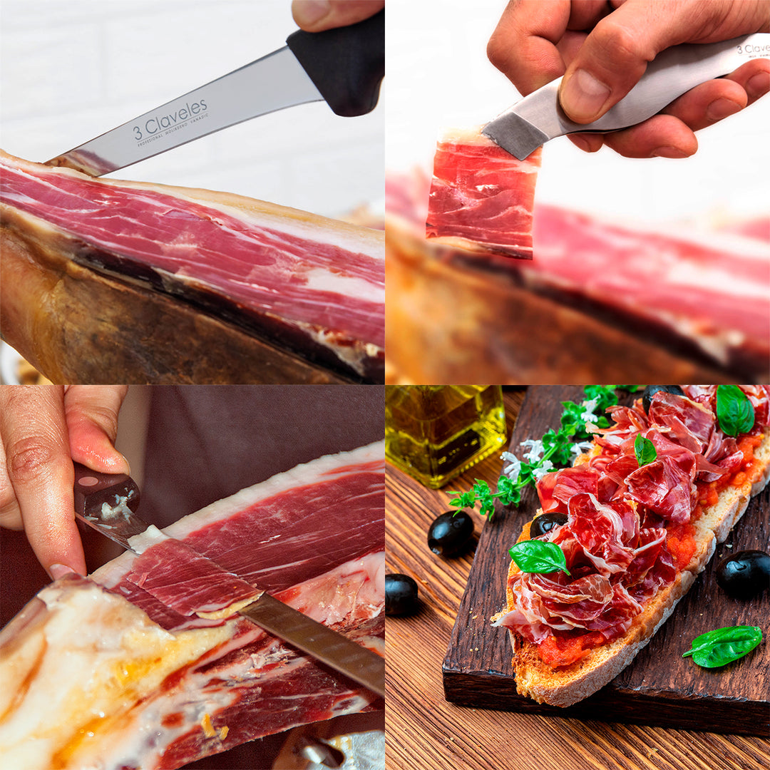 3 Claveles 01743 - Soporte Jamonero Basculante en Acero y Kit de Corte Profesional Uniblock