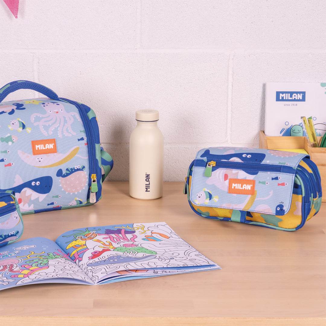 ColePack PRO Milan - Estuche Triple de 3 Cremalleras y Material Escolar Incluido. Blue Odyssey