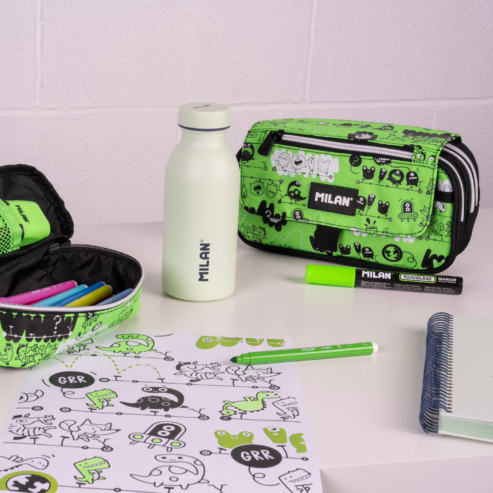 ColePack PRO Milan - Estuche Triple de 3 Cremalleras y Material Escolar Incluido. Tandem