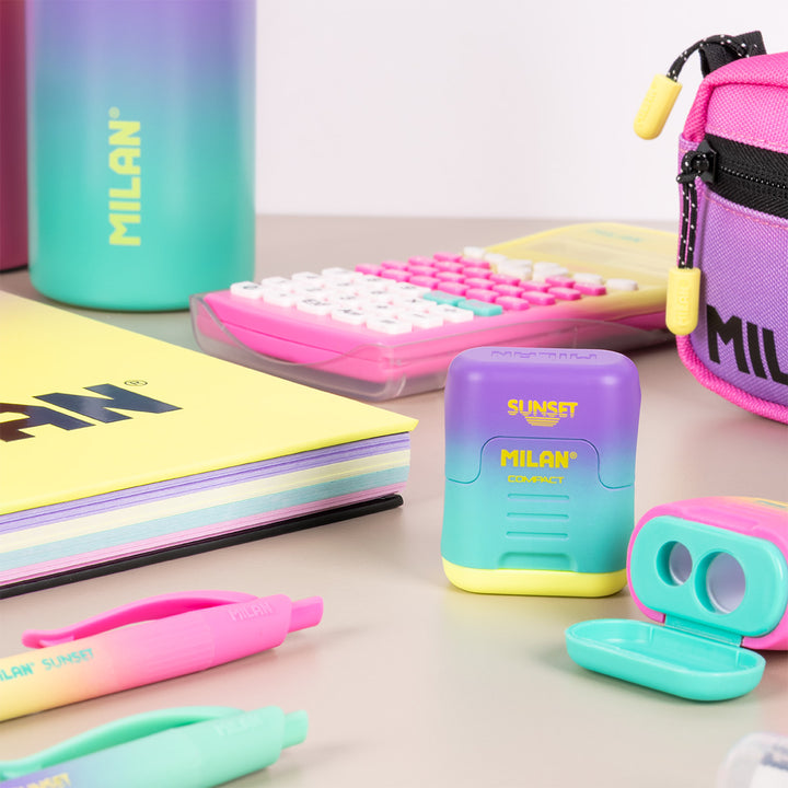 MILAN Sunset - Pack 3 Cuadernos A4 Espiral y Tapa Dura. Papel Cuadriculado 90 Hojas 95gr