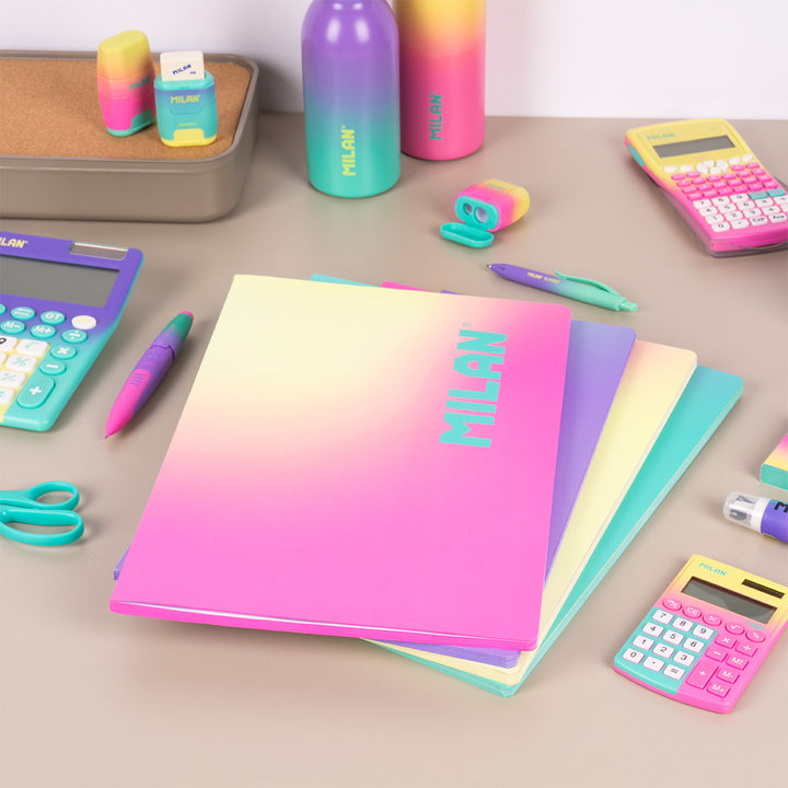MILAN Sunset - Pack 3 Libretas A4 Encoladas. Papel Pautado 48 Hojas 95gr Turquesa