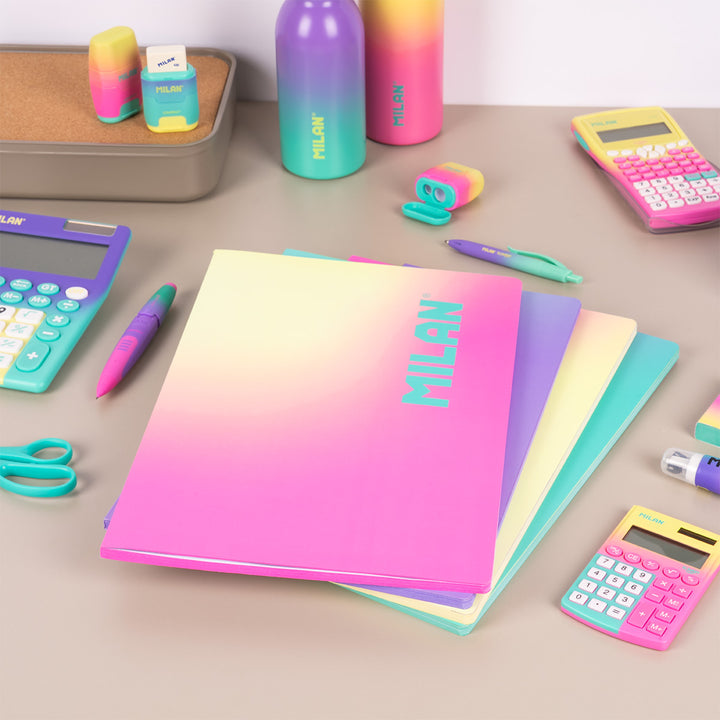 MILAN Sunset - Pack 3 Libretas A4 Encoladas. Papel Cuadriculado 48 Hojas 95gr Turquesa