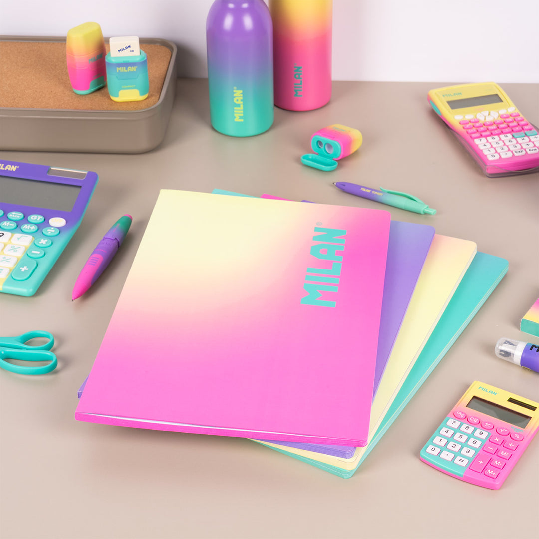 MILAN Sunset - Pack 3 Libretas A4 Encoladas. Papel Cuadriculado 48 Hojas 95gr Amarillo