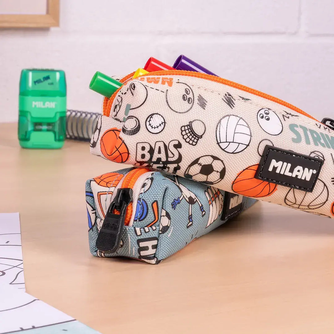 MILAN - Kit de 4 Estuches con Contenido de 31 Piezas de Material Escolar. Especial Sports