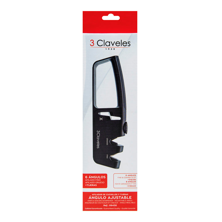3 Claveles - Afilador Cuchillos y Tijeras 2 Pasos de Angulo Ajustable. Carburo y Cerámica