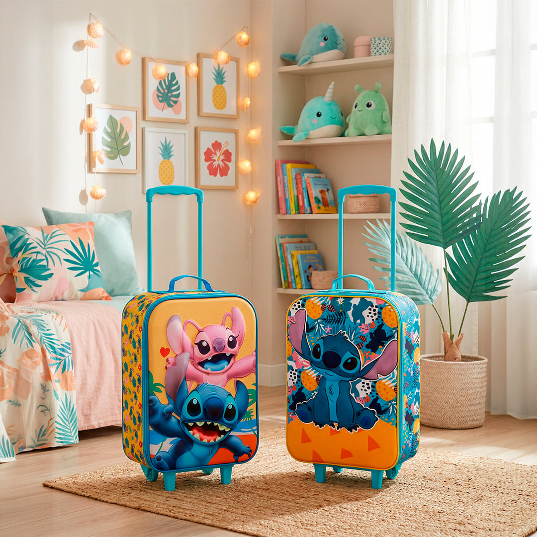 KARACTERMANIA - Maleta Infantil Trolley Soft 3D de 2 Ruedas Disney Lilo y Stitch
