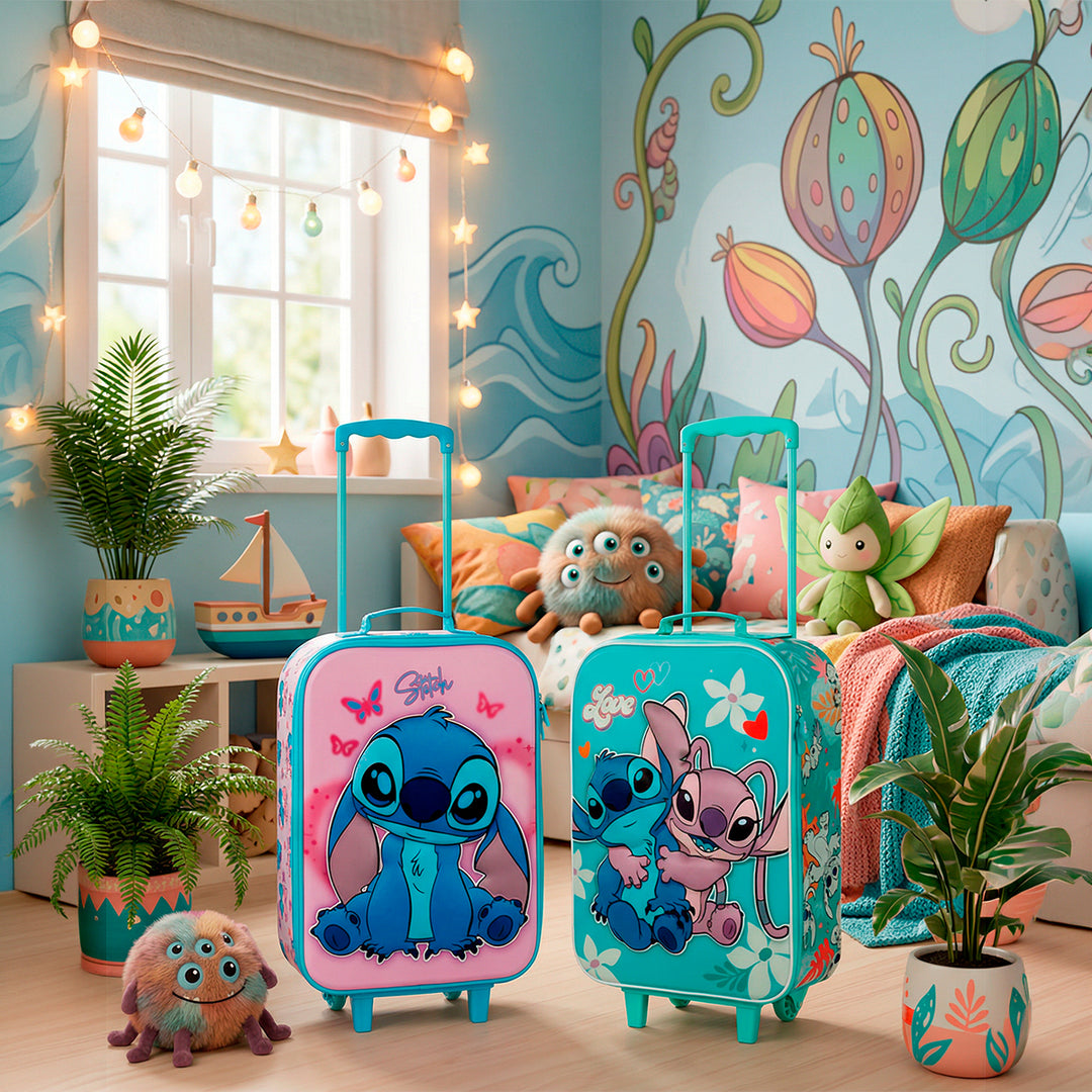KARACTERMANIA - Maleta Infantil Trolley Soft 3D de 2 Ruedas Disney Lilo y Stitch